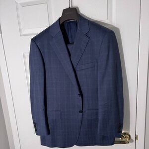 44S Canali Siena Blue Plaid Print Suit